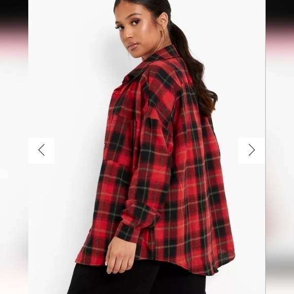 Oversized Red Check Flannel Shirt/Shacket - Picture 2 of 6
